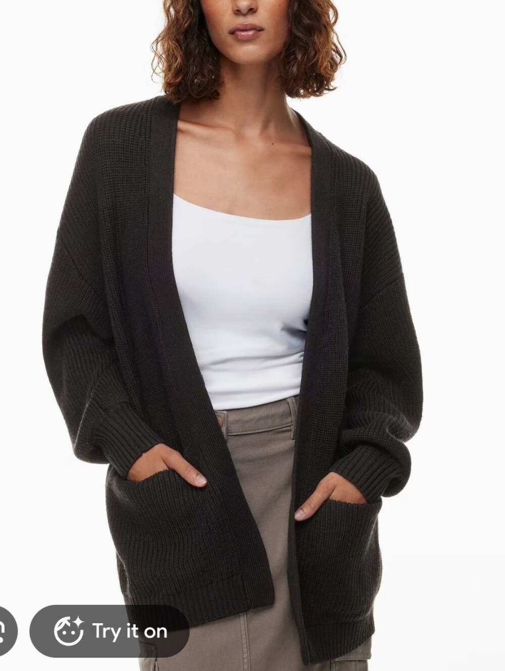 Aritzia Wilfred Free Black Merino Wool Open-Front Oversized Cardigan Size XS